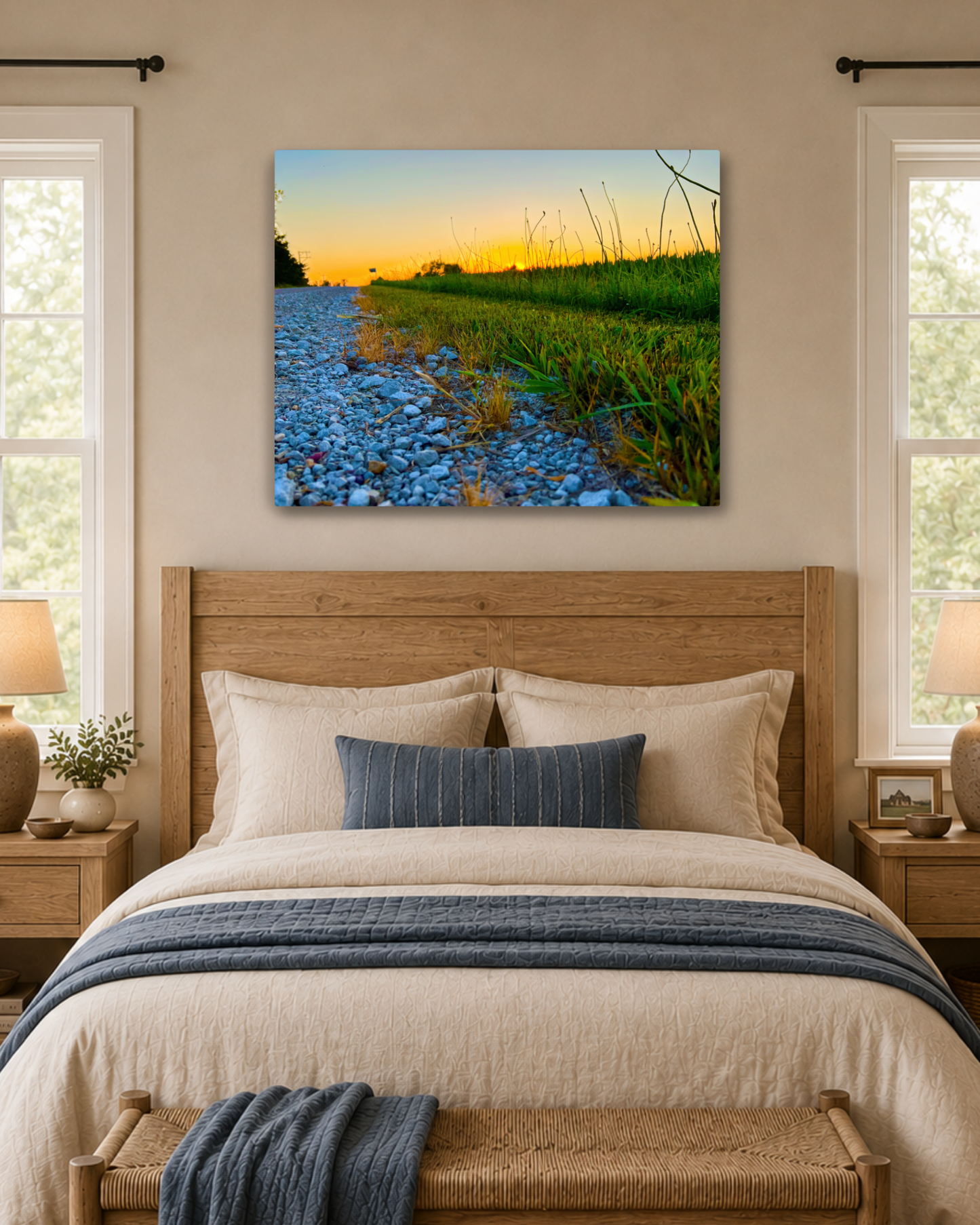 Quiet Evening on the Gravel Road – Rural Sunset Canvas Wall Art