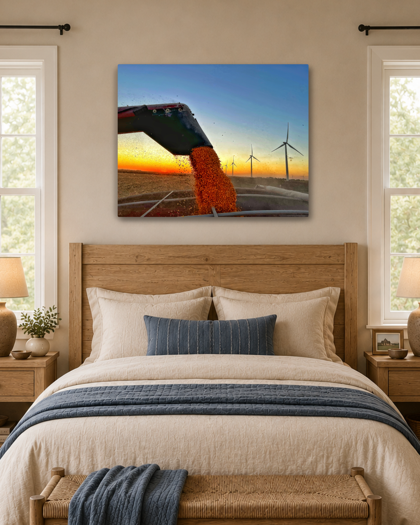 When the Grain Pours Gold – Corn Harvest Unloading Canvas Wall Art