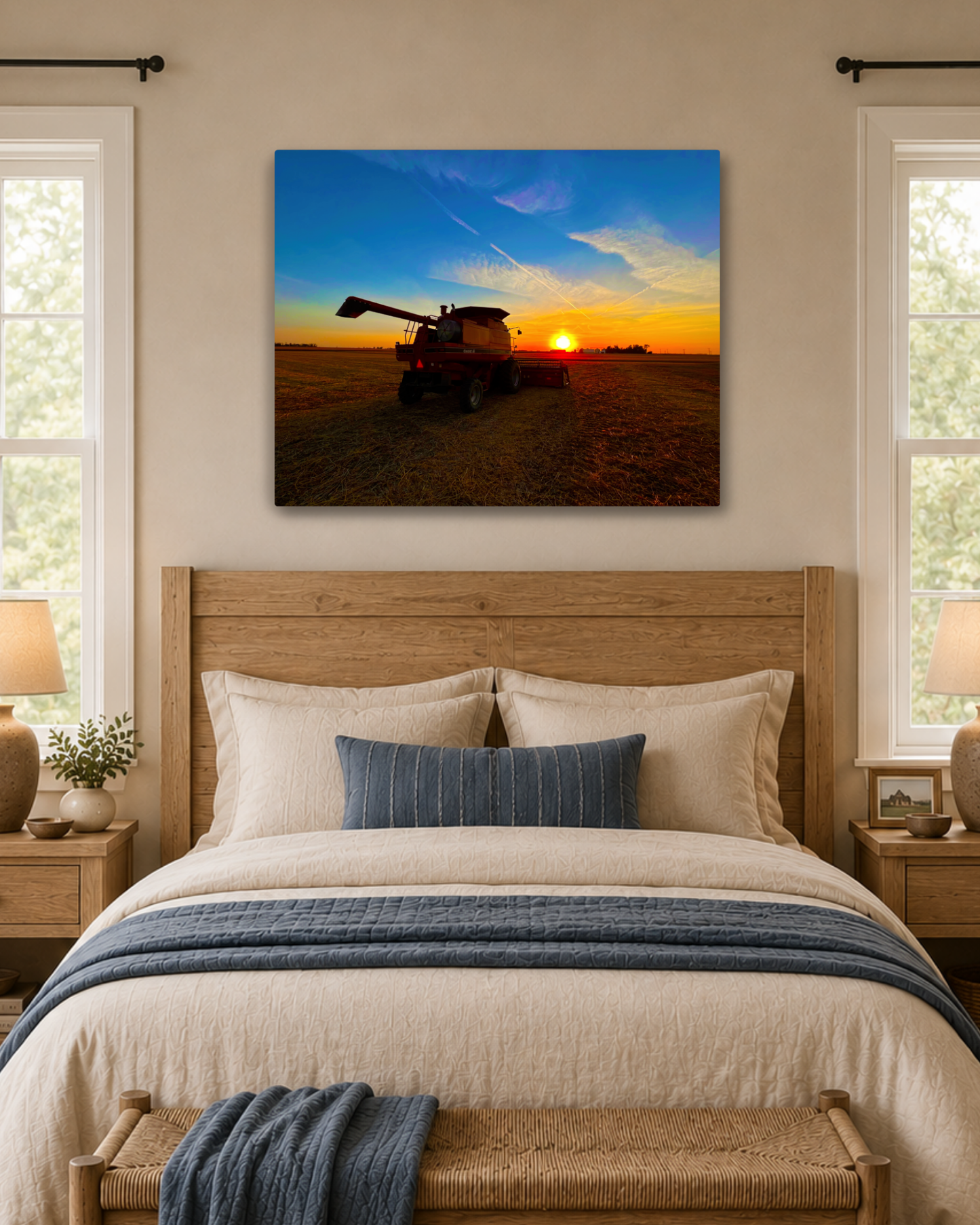 Where the Combine Meets the Sunset – Harvest Field Canvas Wall Art
