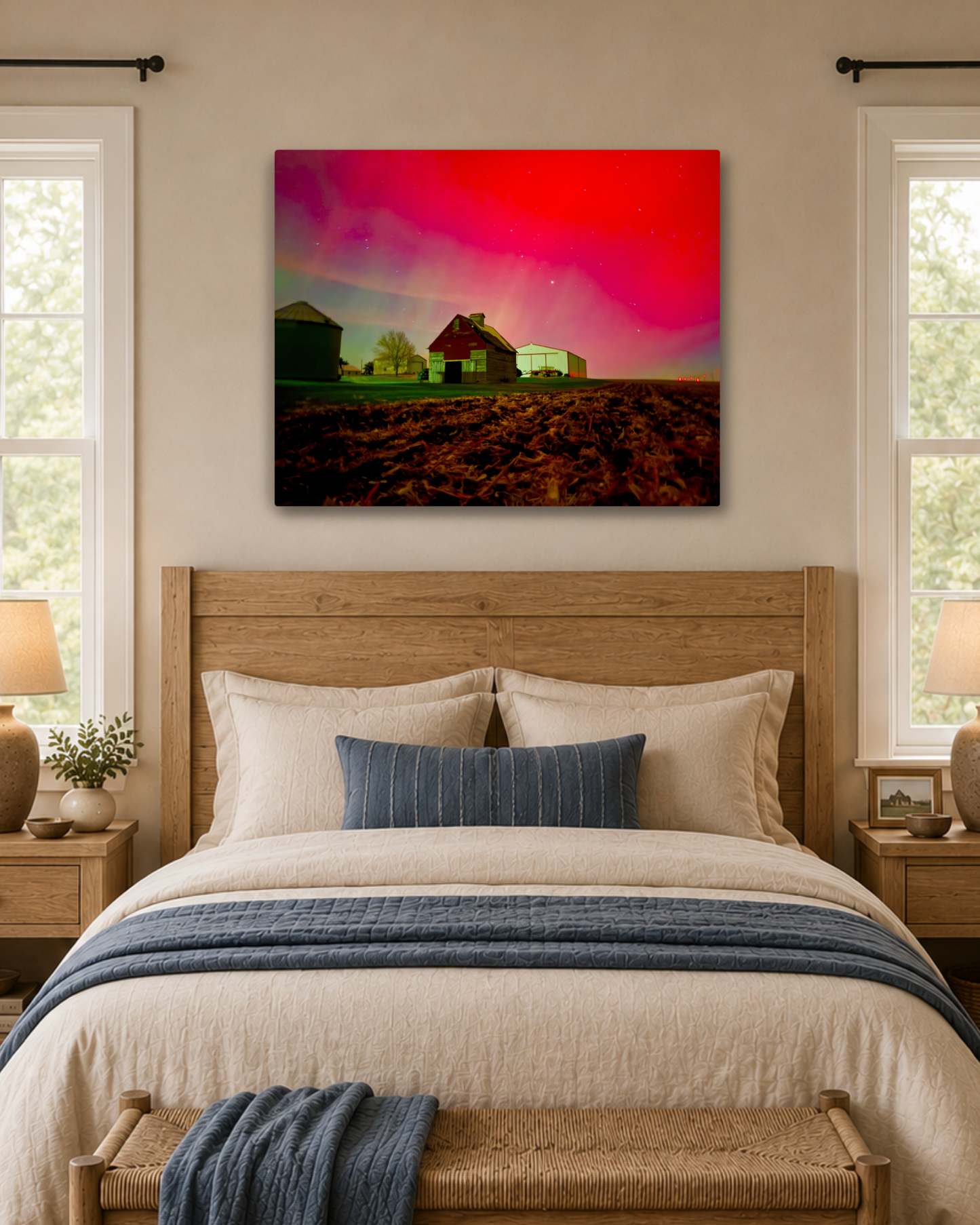 The Night the Farmyard Glowed – Northern Lights Canvas Wall Art