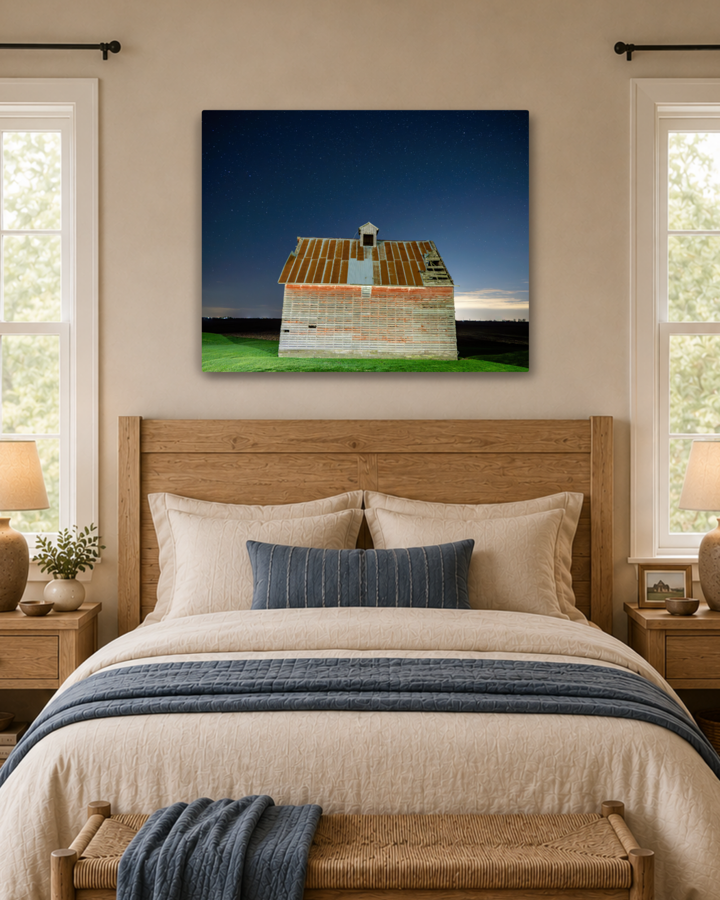 Standing Through the Night – Corn Crib Under the Stars Canvas Wall Art