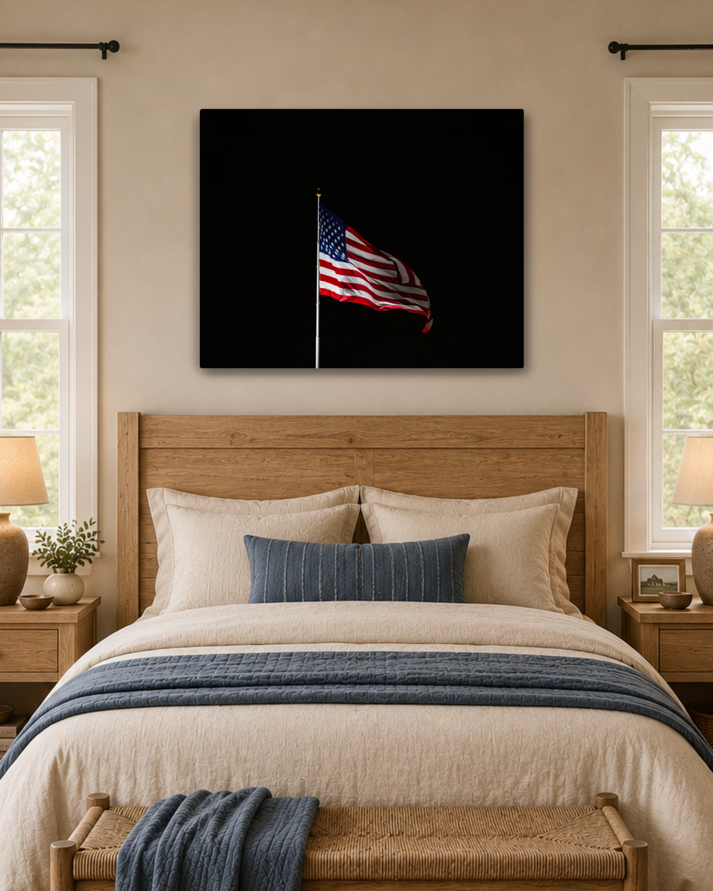 Still Flying | American Flag Night Photography Canvas Wall Art