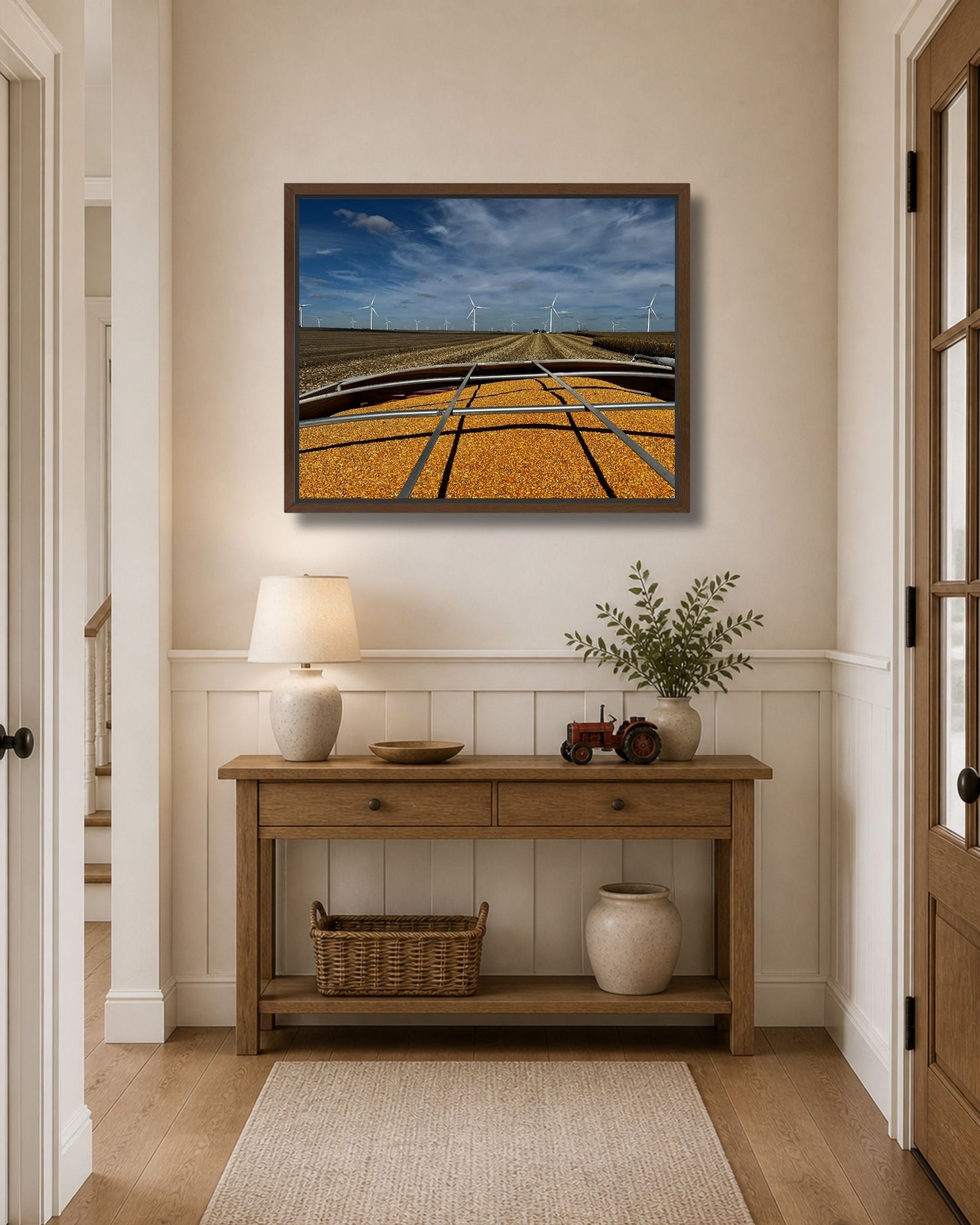 A Full Cart and Open Fields – Corn Harvest Canvas Wall Art