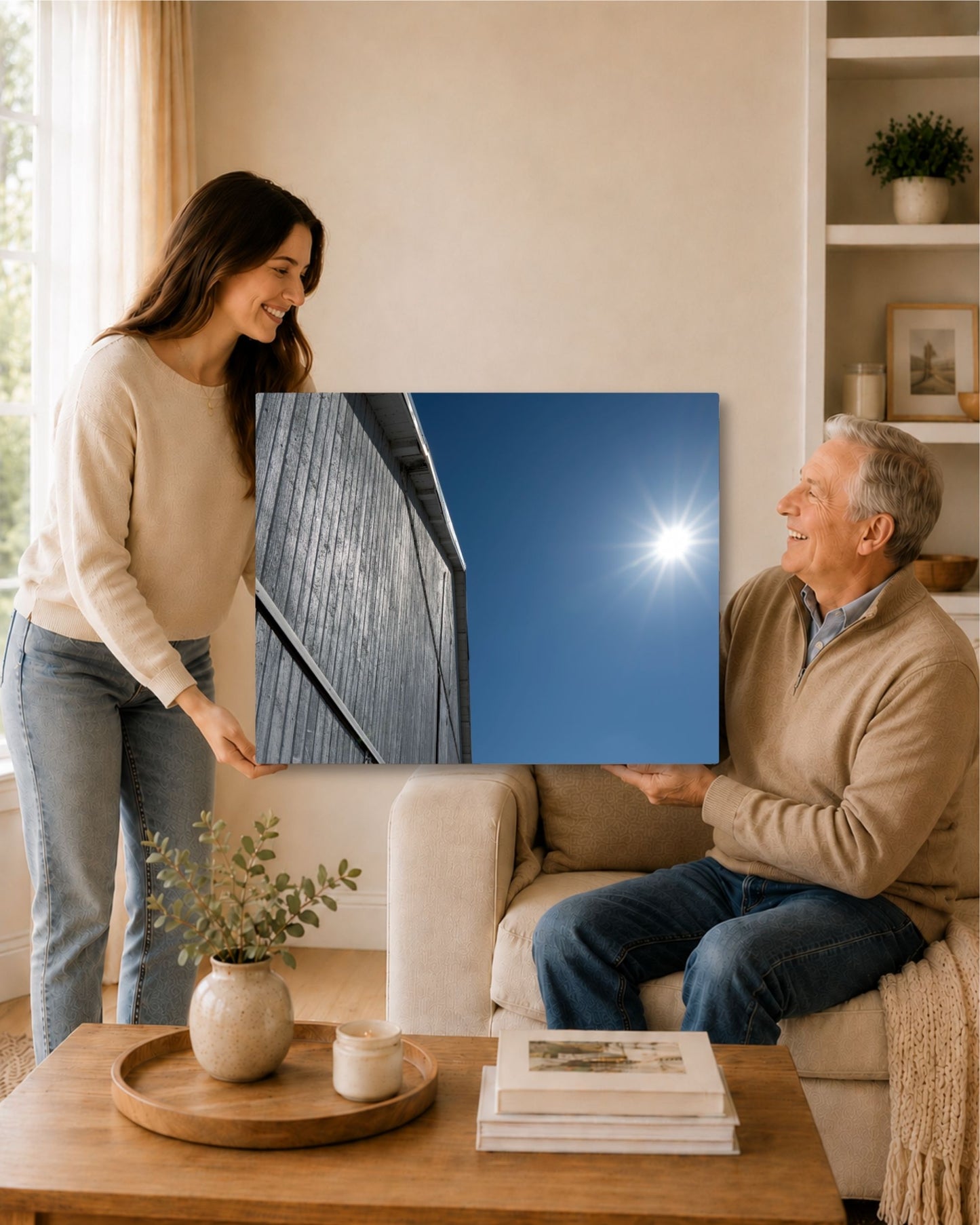 Where the Barn Meets the Blue – White Barn Canvas Wall Art