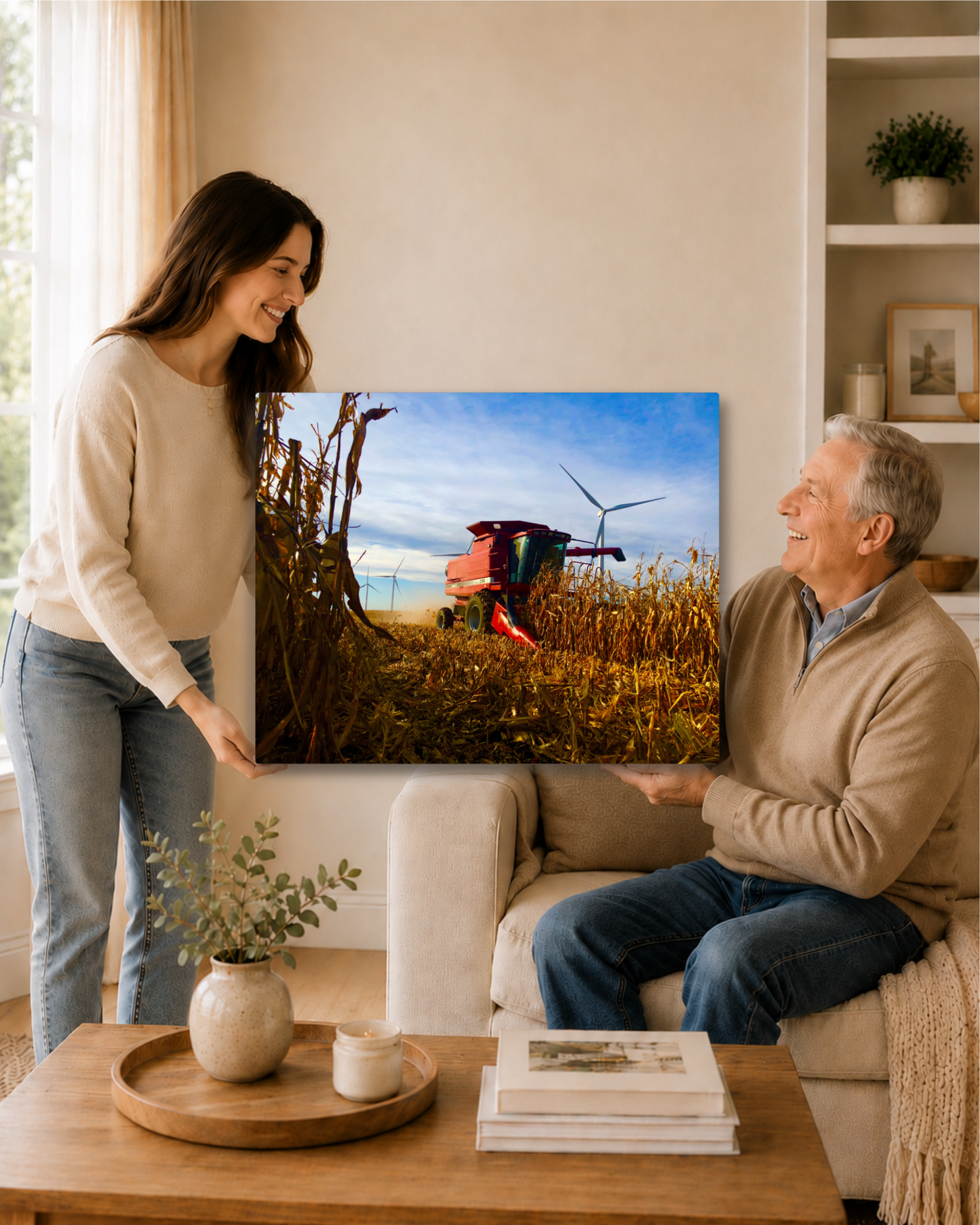 Row by Row, the Harvest Comes In – Corn Combine Canvas Wall Art
