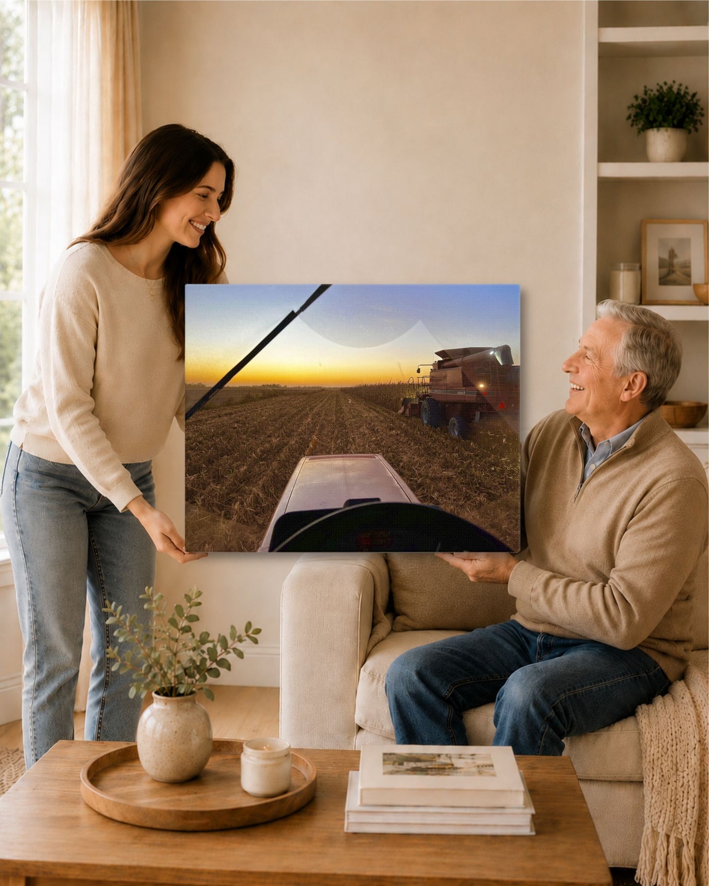 From the Buddy Seat at Harvest – Cornfield Sunset Canvas Wall Art
