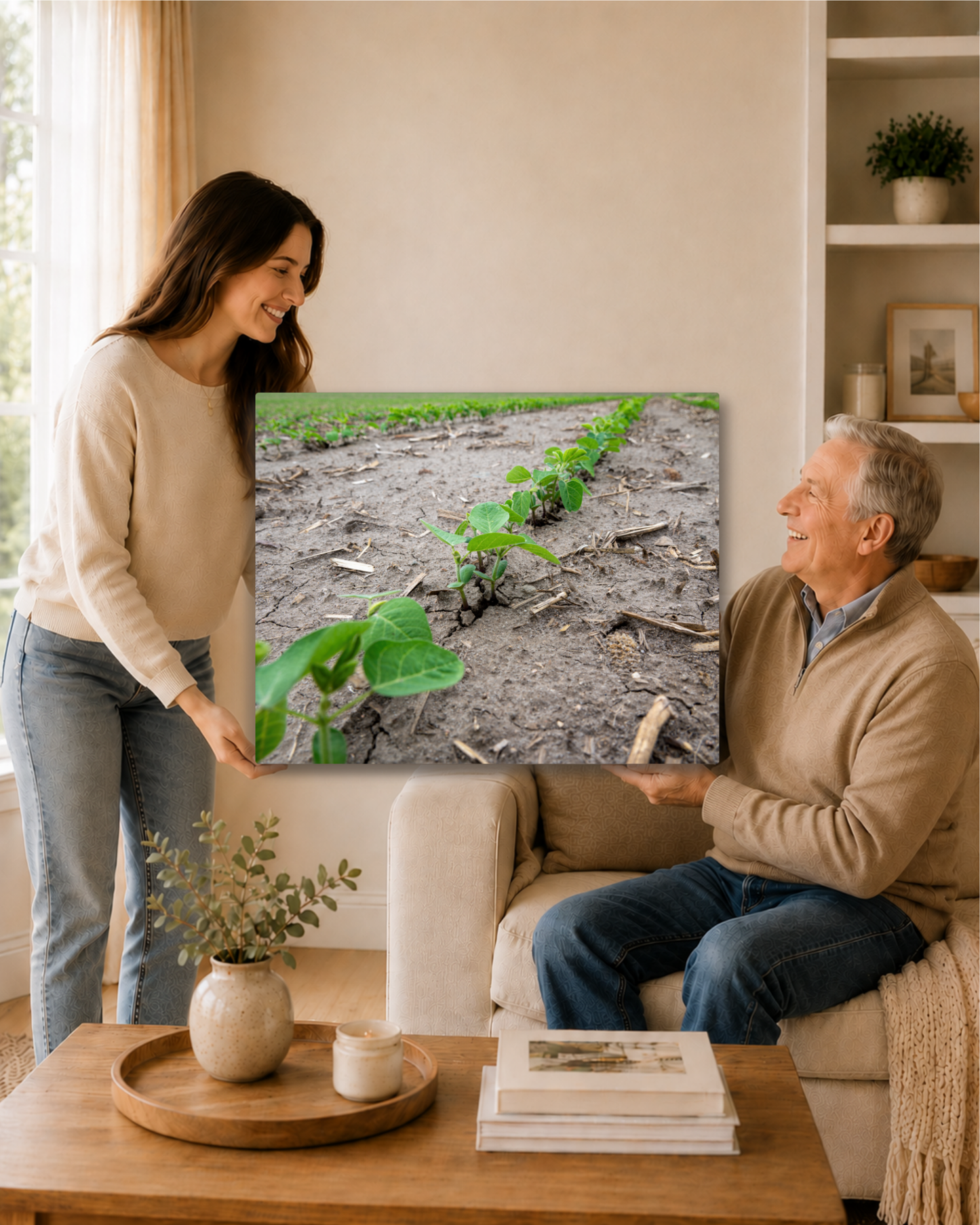 Breaking Through - Young Soybean Rows Canvas Wall Art