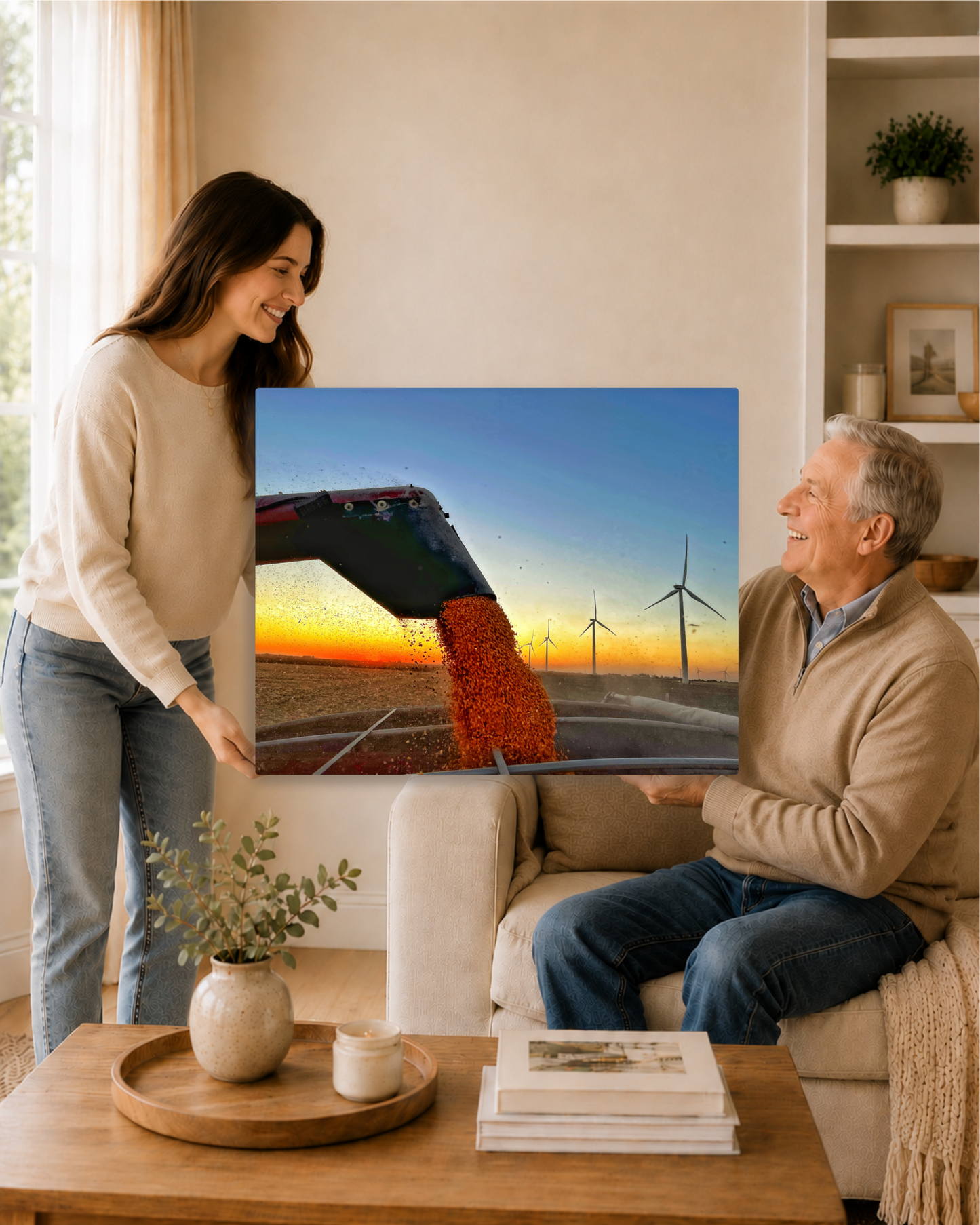 When the Grain Pours Gold – Corn Harvest Unloading Canvas Wall Art