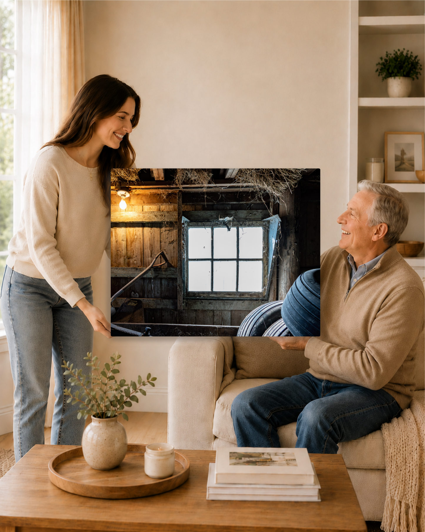 Light Through the Old Barn Window – Rustic Farm Interior Canvas Wall Art