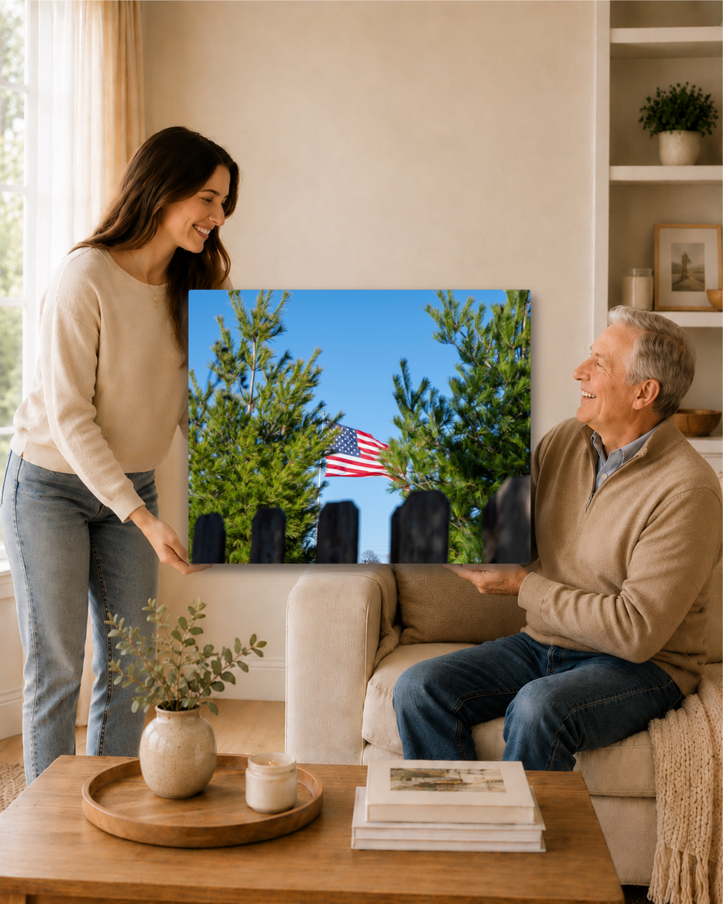 A Familiar Sight - American Flag Rural Landscape Canvas Wall Art