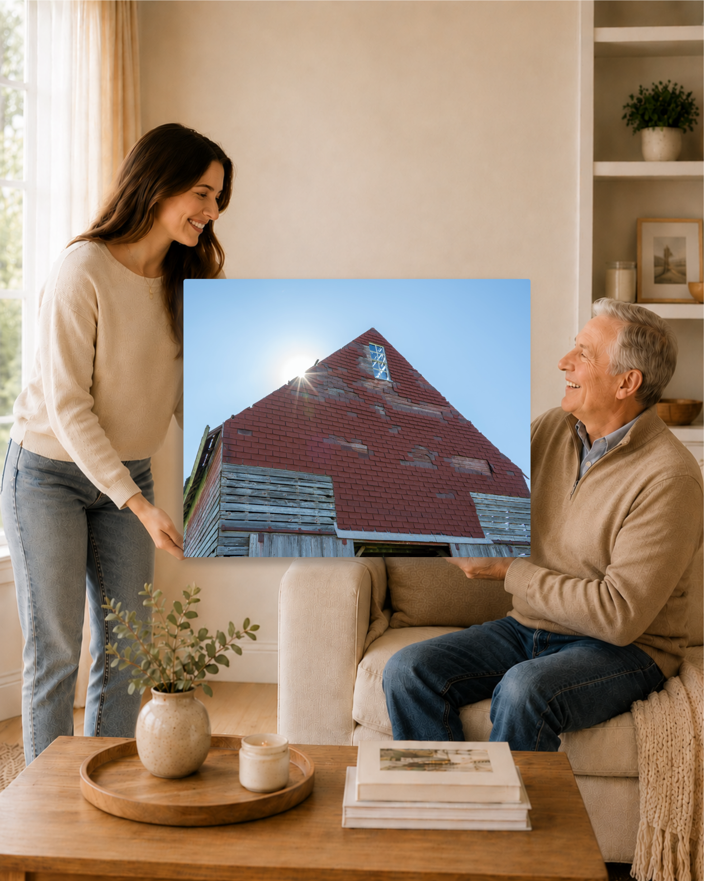 Sunlight on the Old Corn Crib – Rustic Farm Building Canvas Wall Art