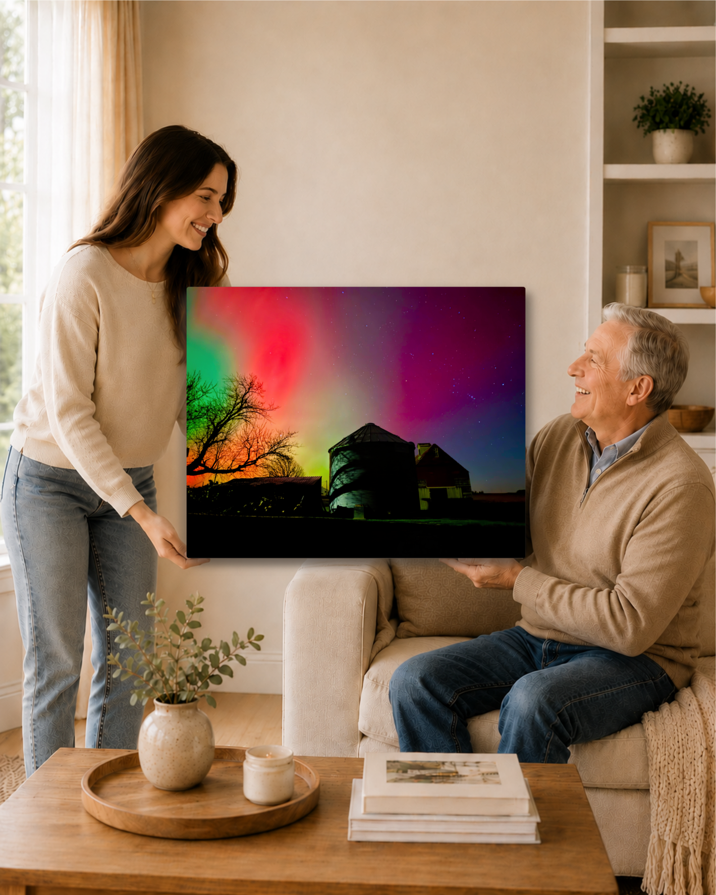When the Home Place Glowed – Northern Lights Farm Canvas Wall Art