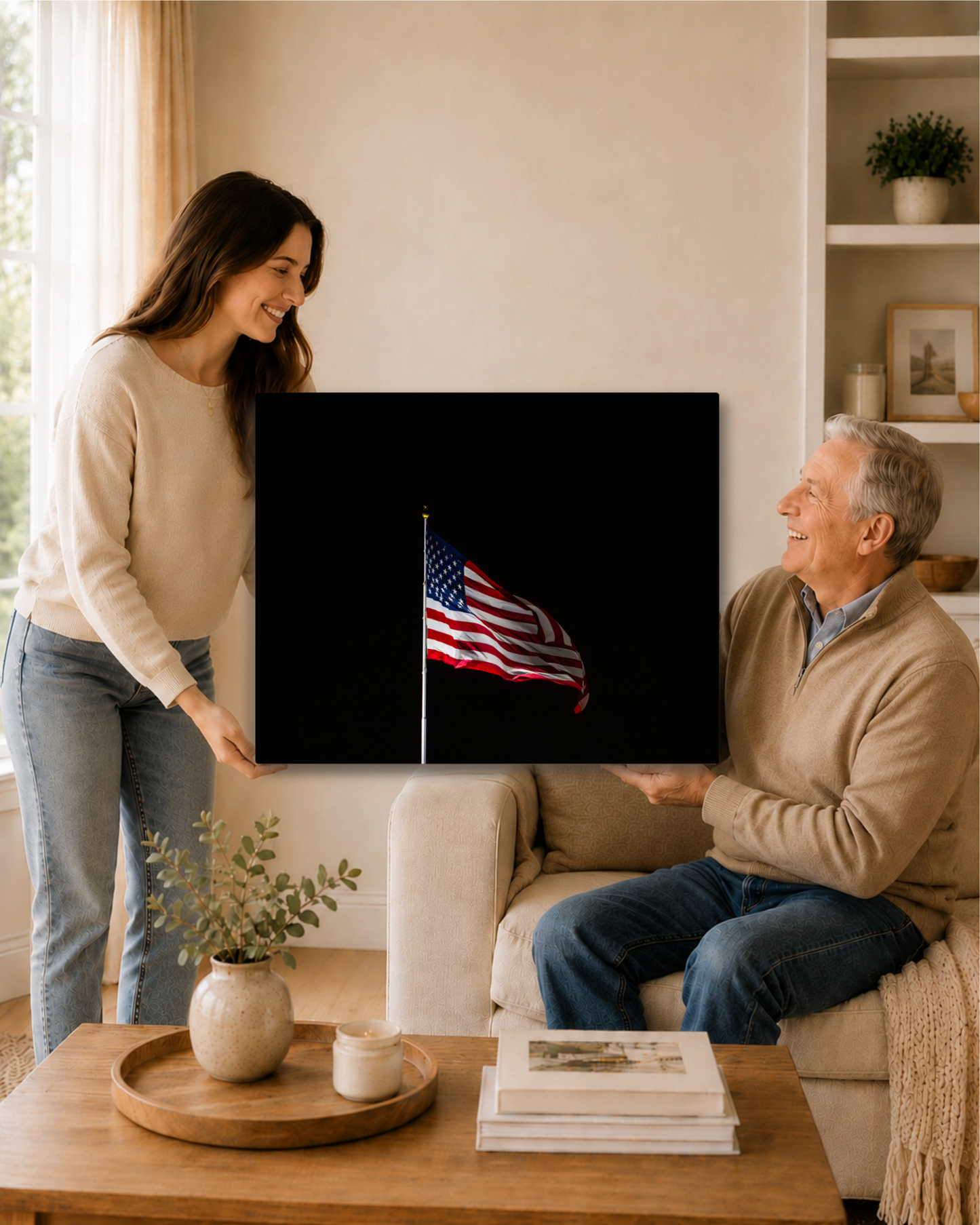 Still Flying | American Flag Night Photography Canvas Wall Art