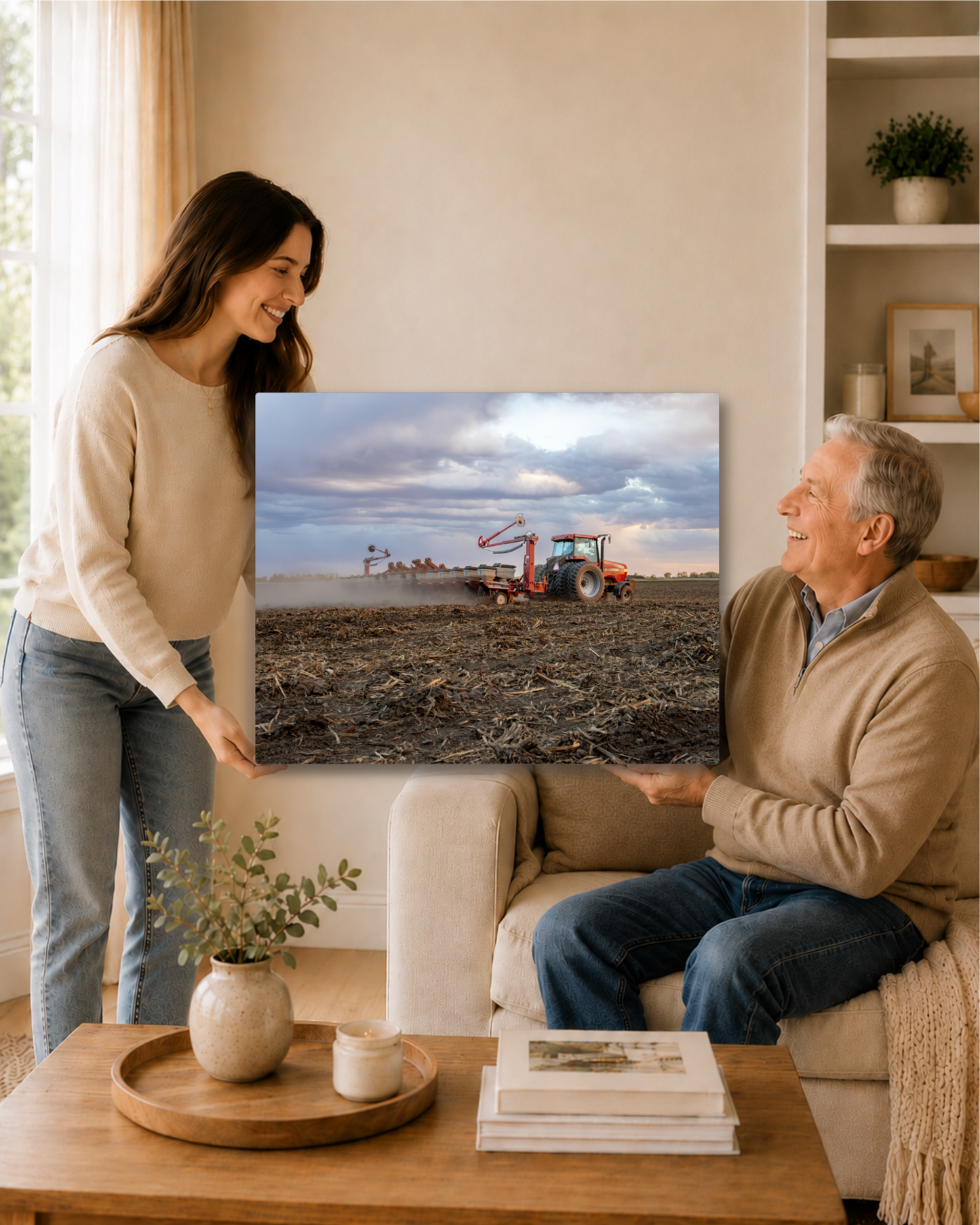 Before the Rows Appear - Spring Planting Tractor Canvas Wall Art