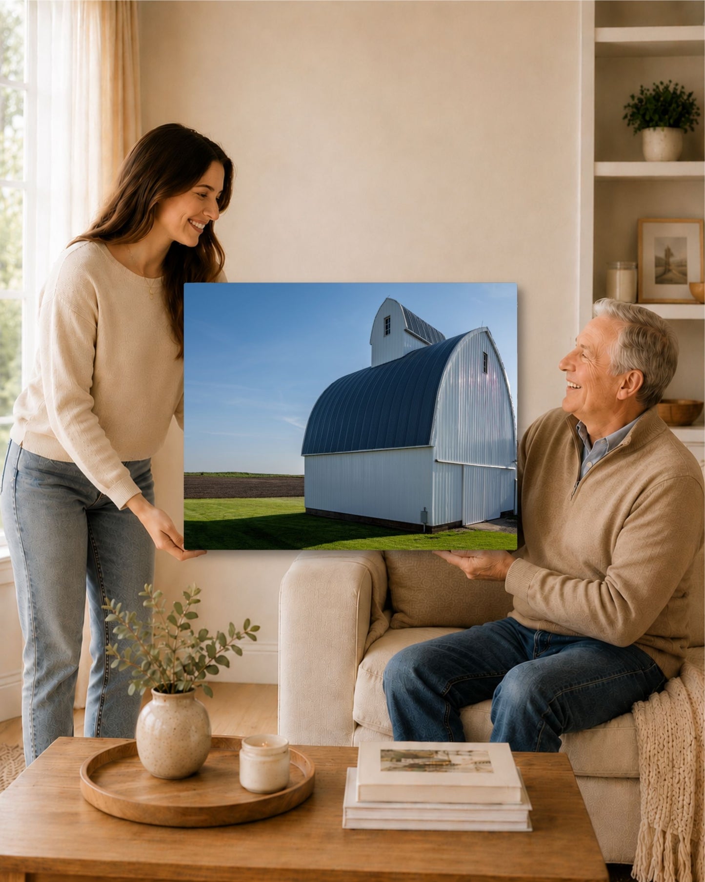 The Quiet Curve of the White Corn Crib – Rural Farm Canvas Wall Art