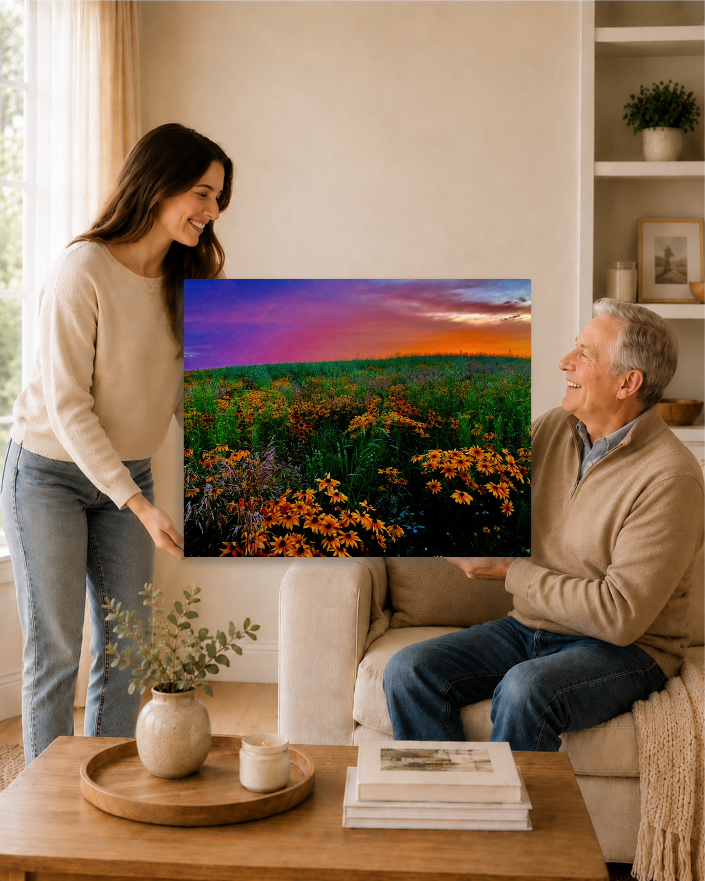 Wildflowers Under a Painted Sky – Rural Sunset Canvas Wall Art