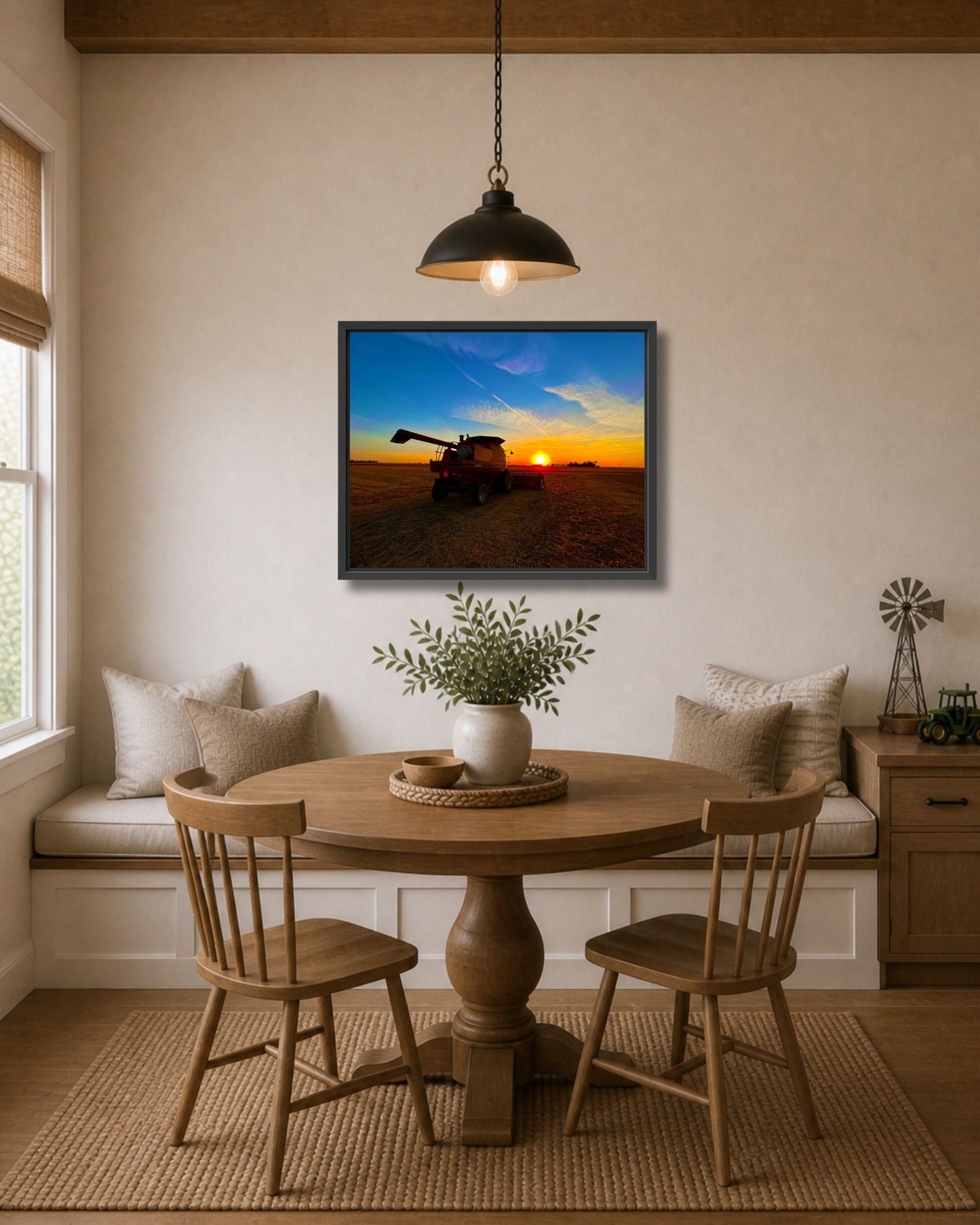 Where the Combine Meets the Sunset – Harvest Field Canvas Wall Art