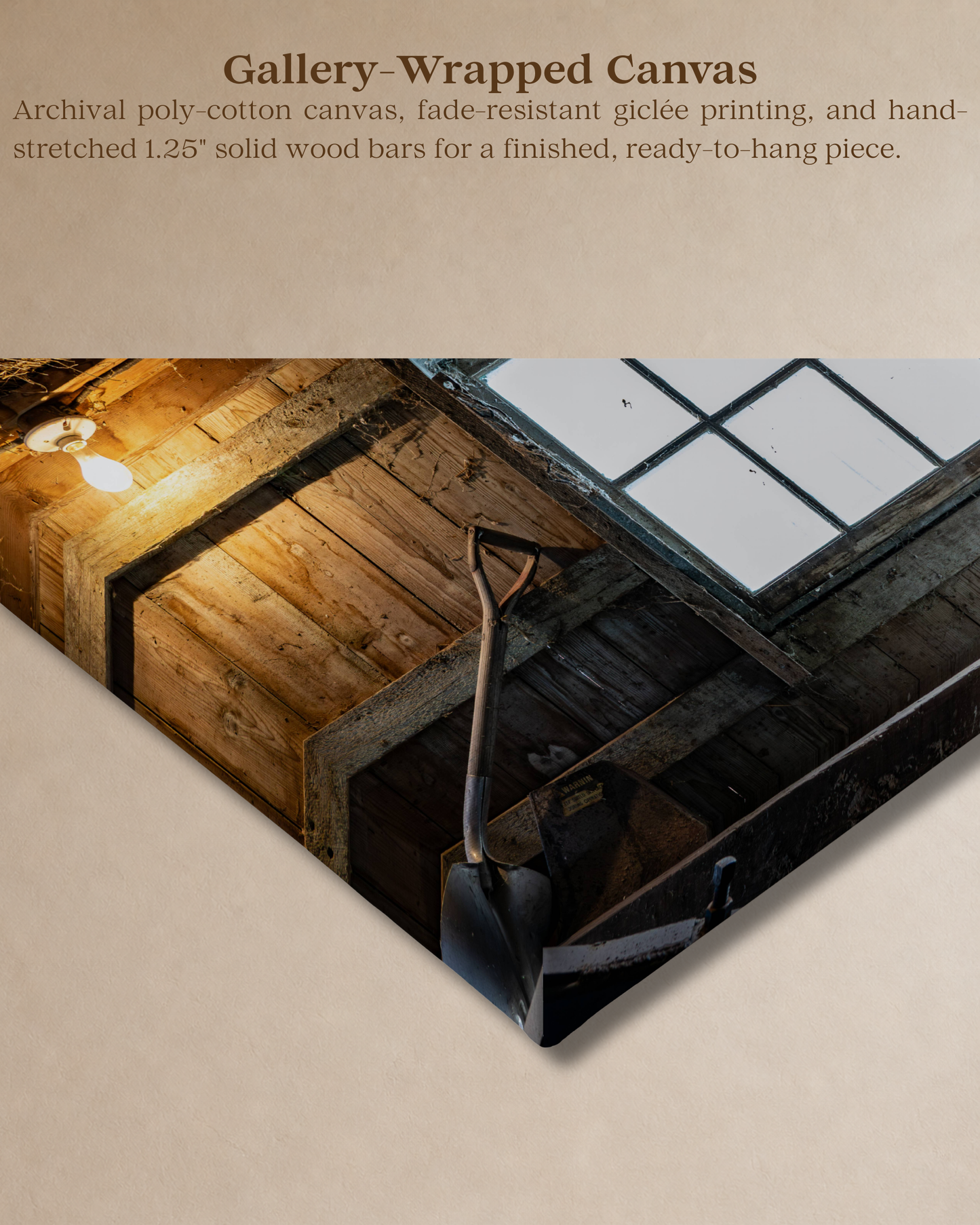 Light Through the Old Barn Window – Rustic Farm Interior Canvas Wall Art