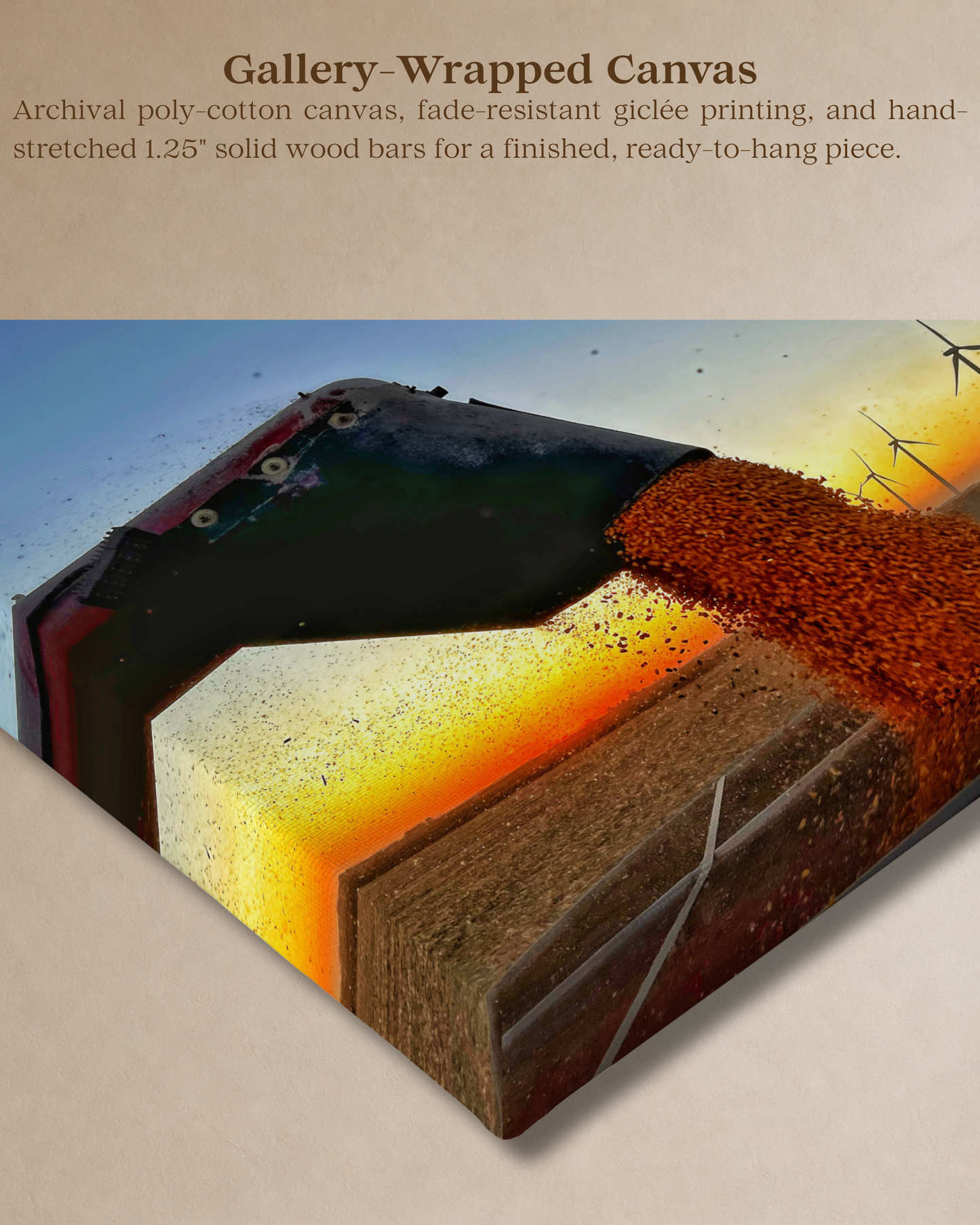 When the Grain Pours Gold – Corn Harvest Unloading Canvas Wall Art