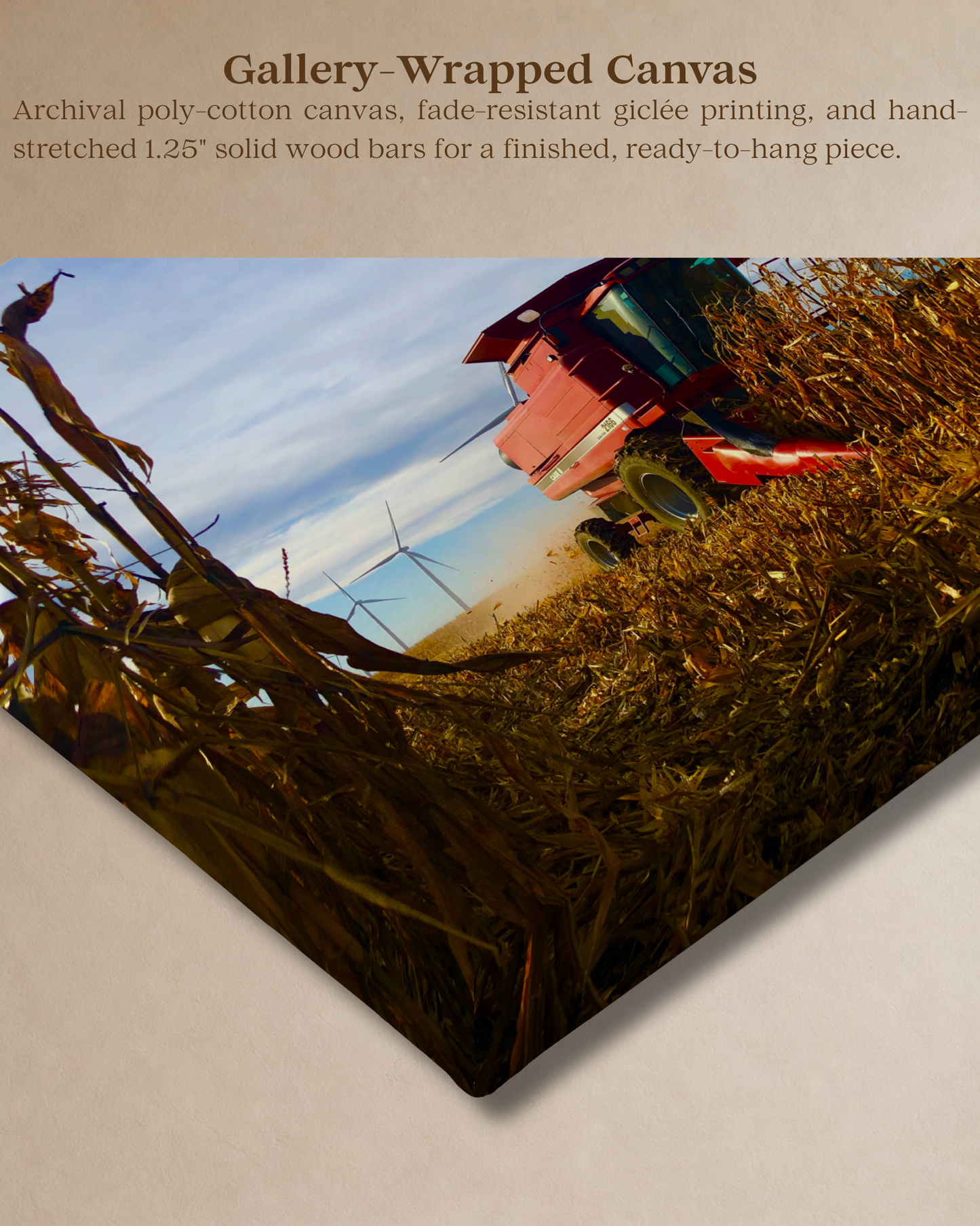Row by Row, the Harvest Comes In – Corn Combine Canvas Wall Art