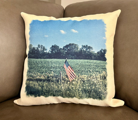 American Flag in the Field Throw Pillow Cover