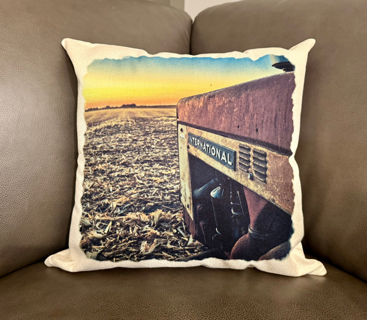 Vintage Combine at Sunset Farm Throw Pillow Cover