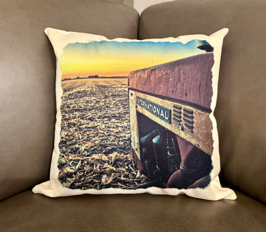 Vintage Combine at Sunset Farm Throw Pillow Cover