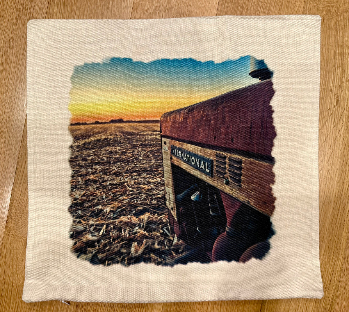 Vintage Combine at Sunset Farm Throw Pillow Cover
