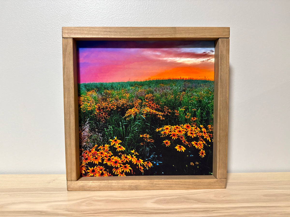 Iowa Wildflowers at Sunset | Handcrafted Solid Wood Photography Art
