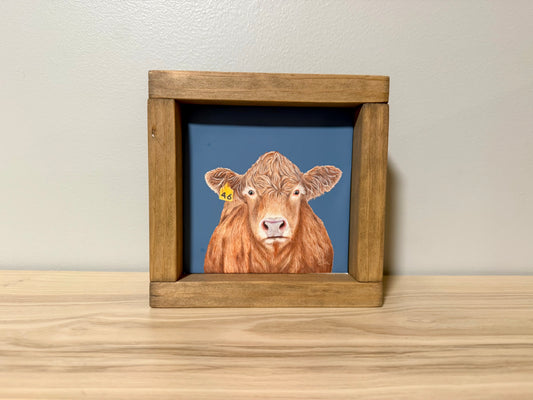 Brown Cow Colored Pencil Art | Handcrafted Solid Wood Farmhouse Decor