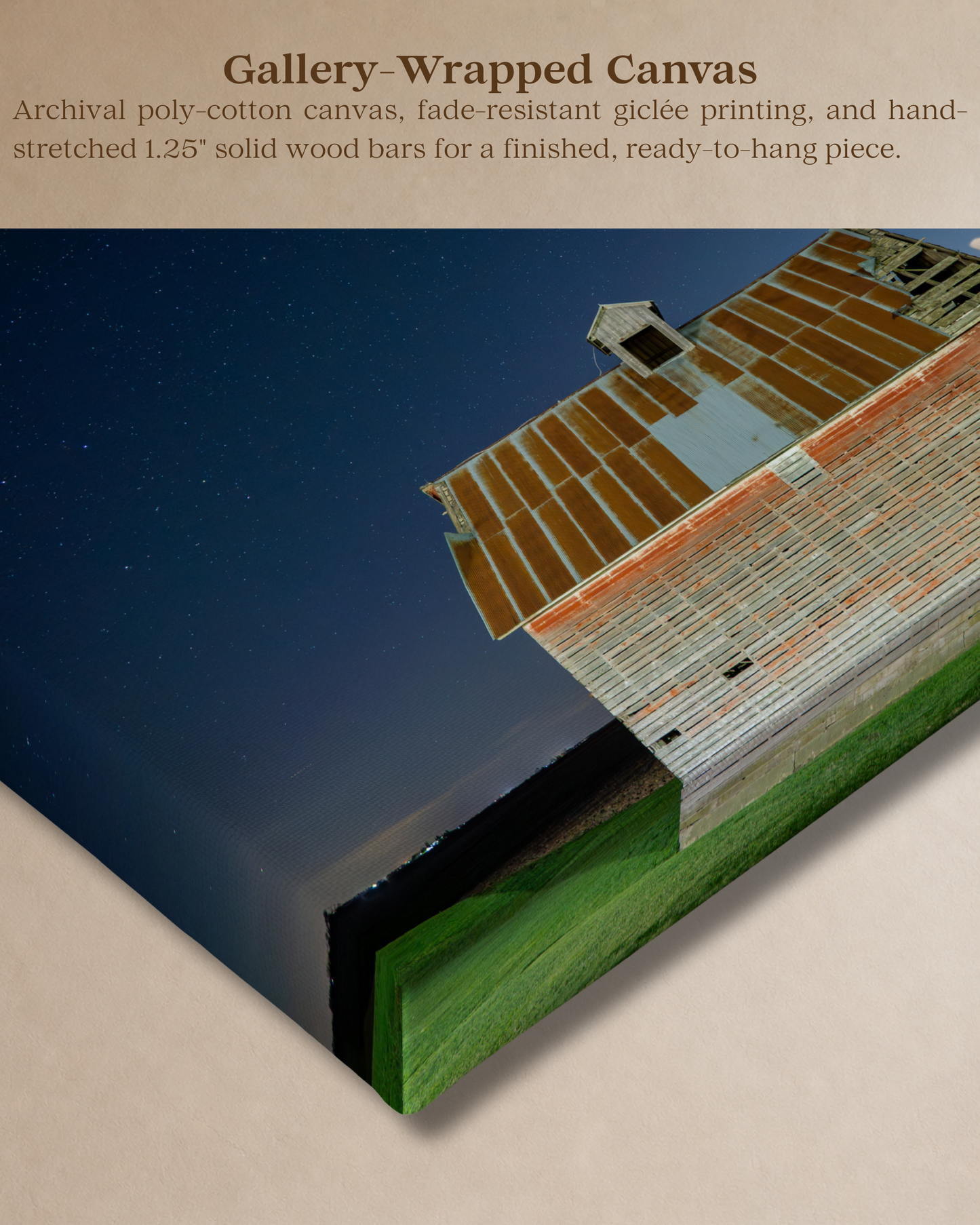 Standing Through the Night – Corn Crib Under the Stars Canvas Wall Art